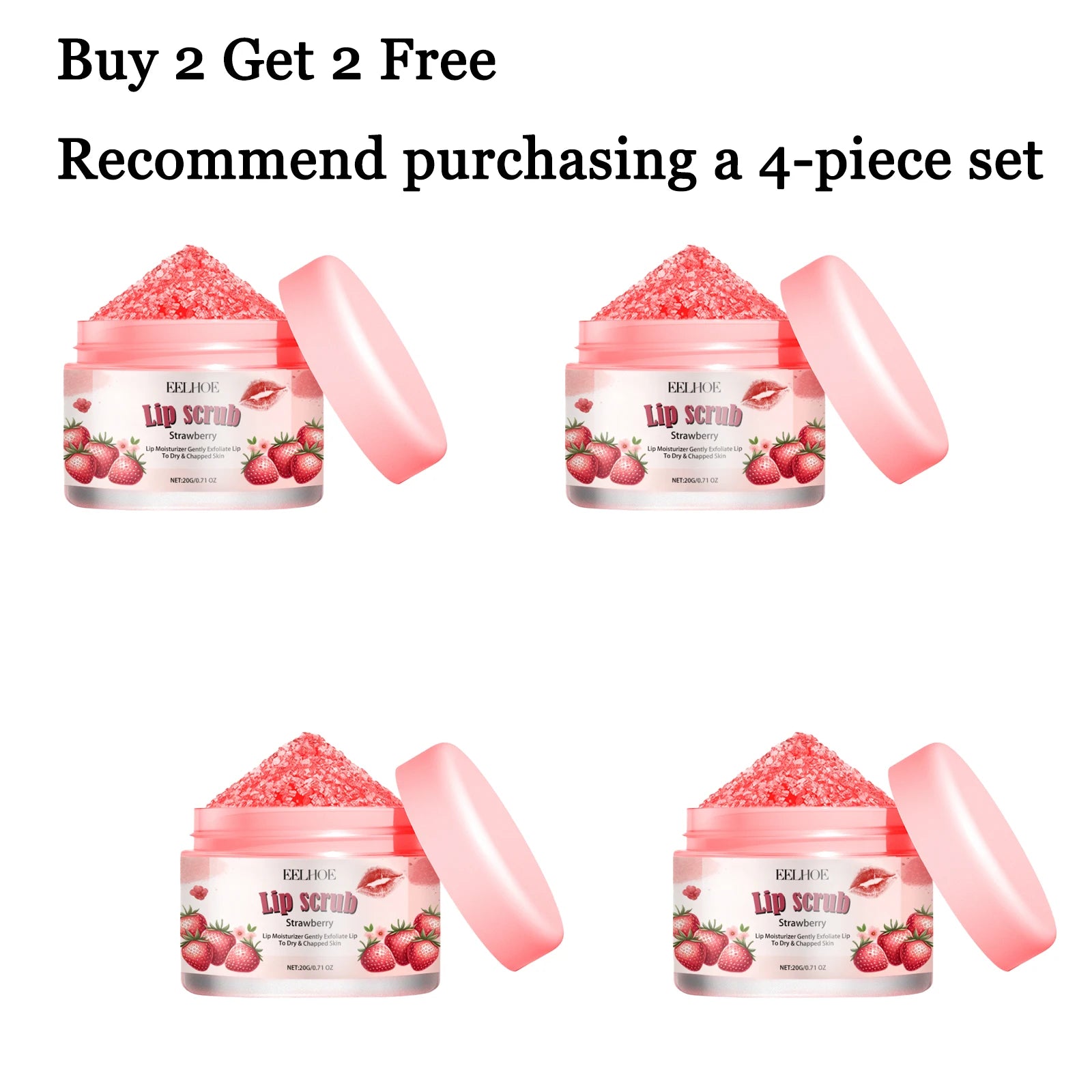 20g Strawberry Lip Scrub Cream Gentle Moisturizing Remove Dead Skin Enhance Smoothness Improve Texture Softening Anti-chapping Lip Exfoliating Cream Oasis Select 4 pcs United States