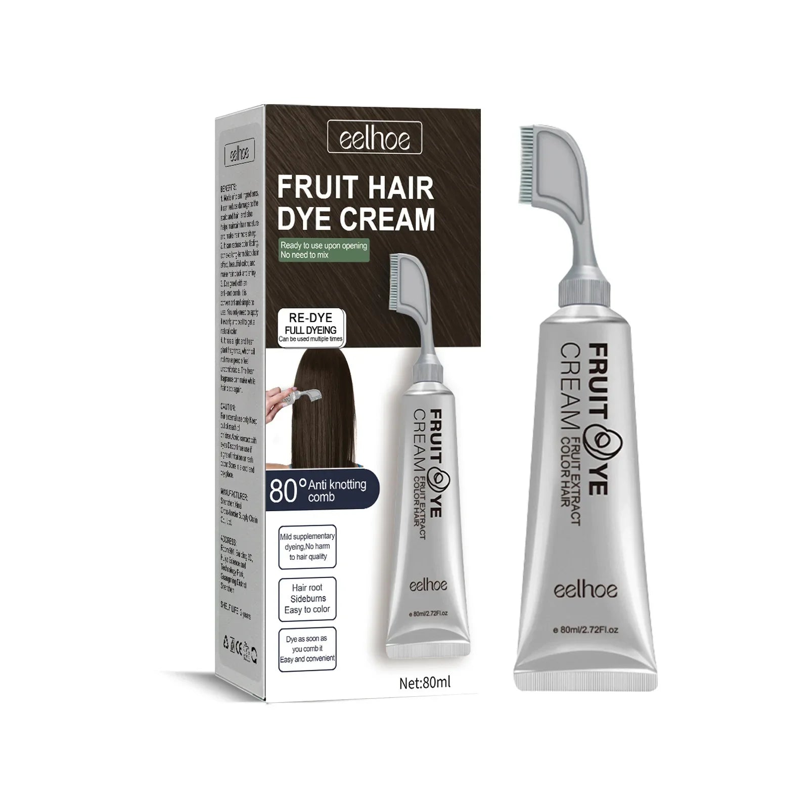 EELHOE Black Fruit Hair Dye Cream with Comb – Gray Coverage Hair Dye Cream Oasis Select brownish black boxed