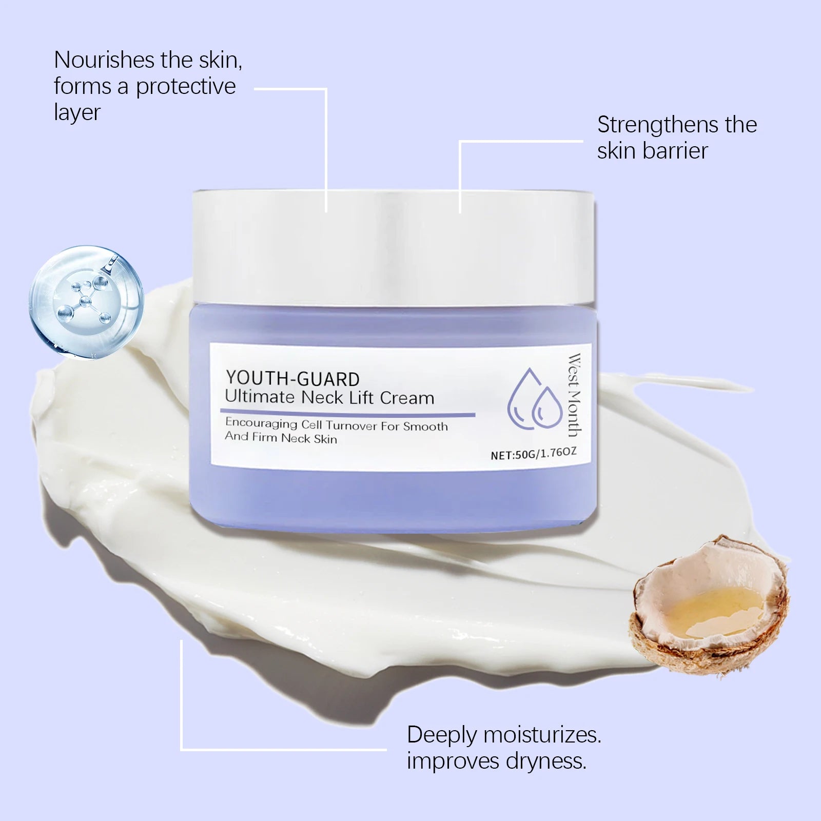 50g Neck Care Cream Deep Nourishing Boosts Skin Elasticity Refreshing Non-greasy Tightening Lifting Fade Fine Lines Hydrating Neck Care Lotion Oasis Select