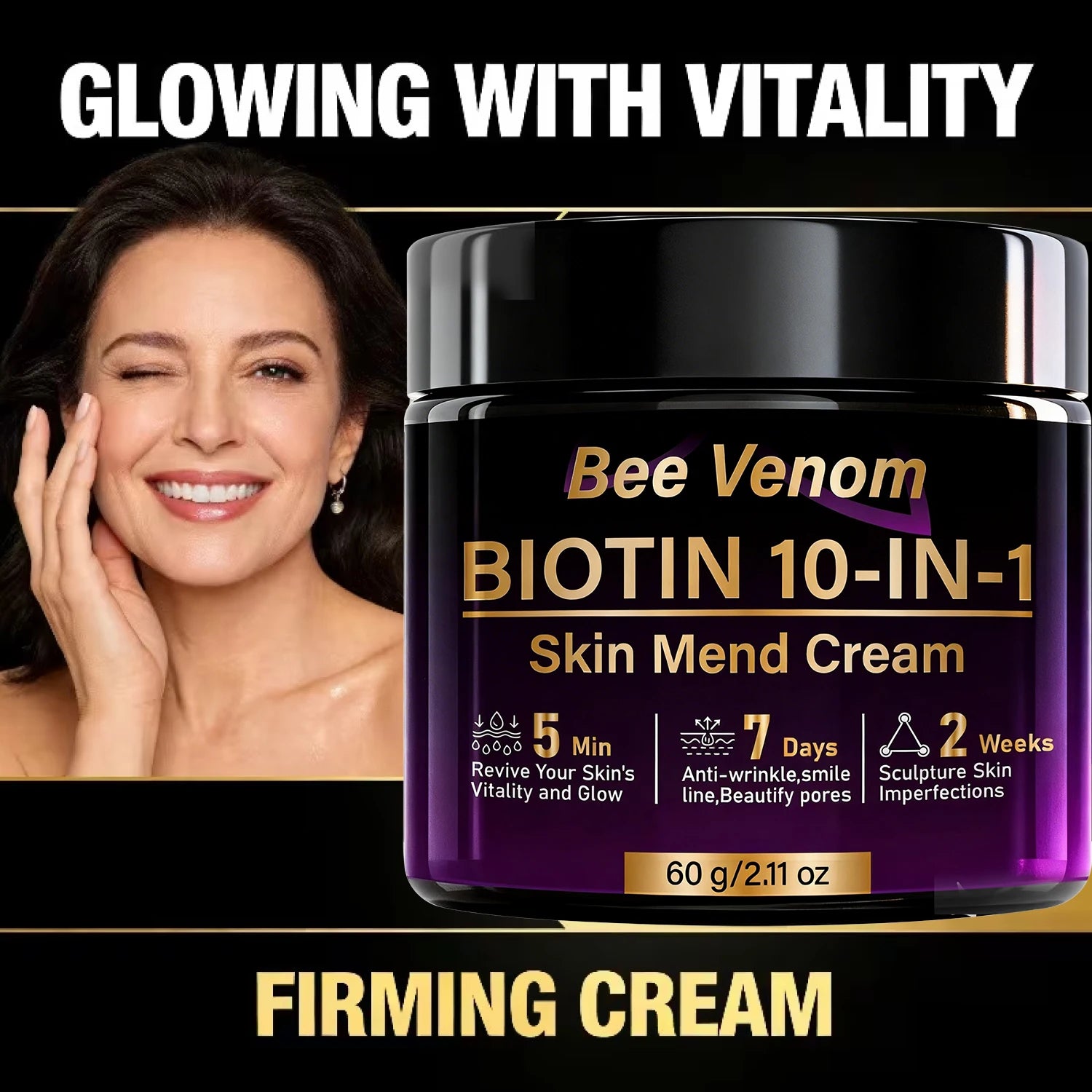 Bee Venom Biotin 10-in-1 Skin Mend Cream, Anti-Wrinkle & Anti-Aging, Fast Revitalizing & Firming, 5 Min Glow Oasis Select