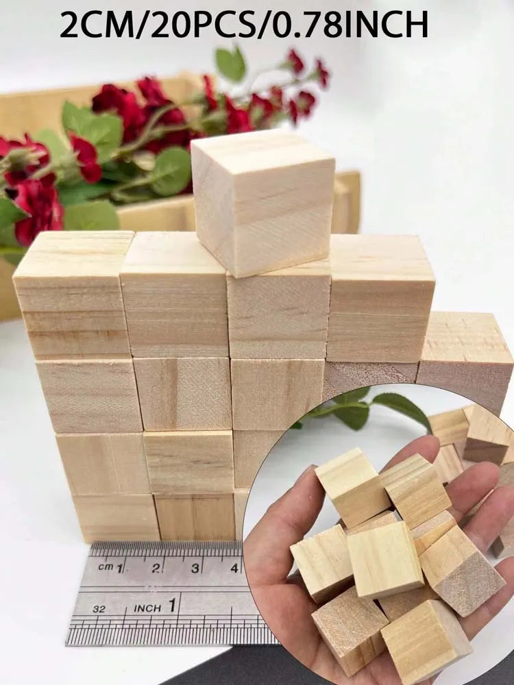 5 Sizes Big/Small Unfinished Wooden Blocks Wood Cubes For DIY Craft and Puzzle Making Home Decor Handcraft Arts Oasis Select 2CM 20PCS