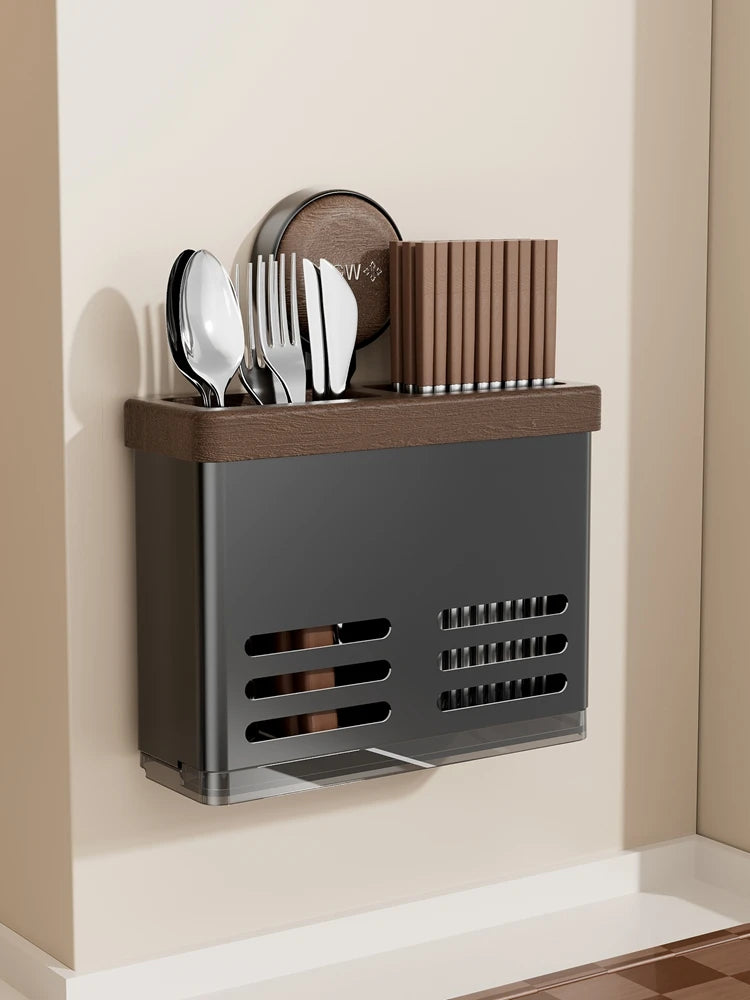 Wall-mounted chopstick holder, kitchen storage box, hanging chopstick basket, chopstick holder, vintage style, metal Oasis Select