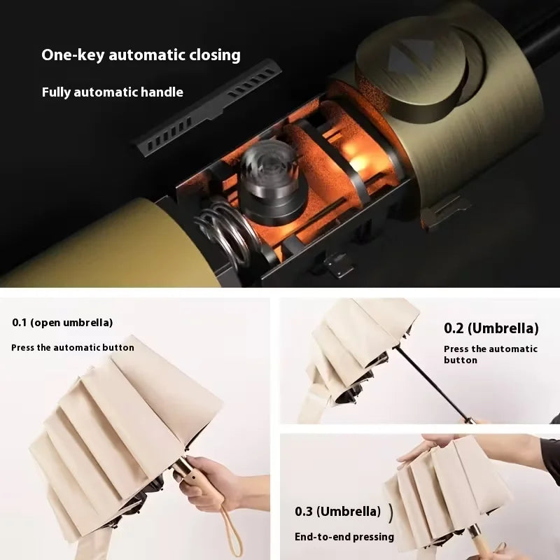 Solid wood handle automatic opening and closing, windproof and rainproof 12 large ribs large size unisex folding umbrella Oasis Select