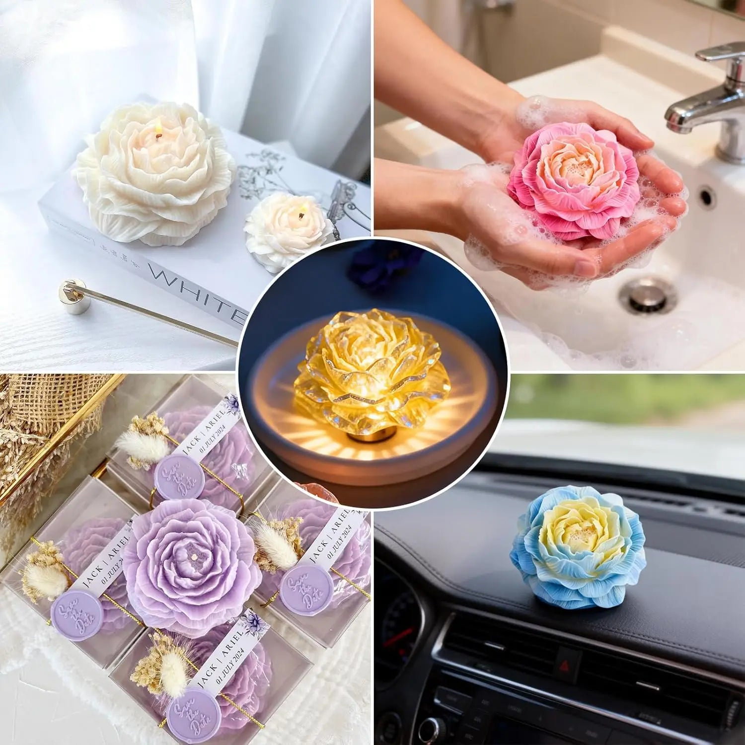 3-Piece Floral Silicone Candle Molds – Peony, Rose & Tulip