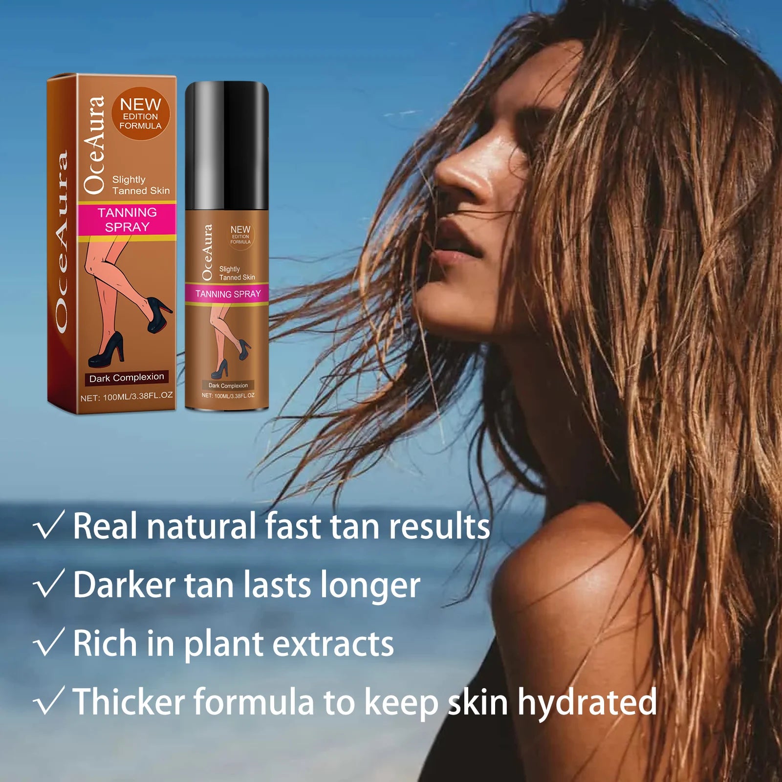 Oceaura Body Tanning Spray Quick Bronzing Brown Skin Sunless Self Solarium Tanning Prevent Sunbrun Moisturizing Tanning Mist Oasis Select