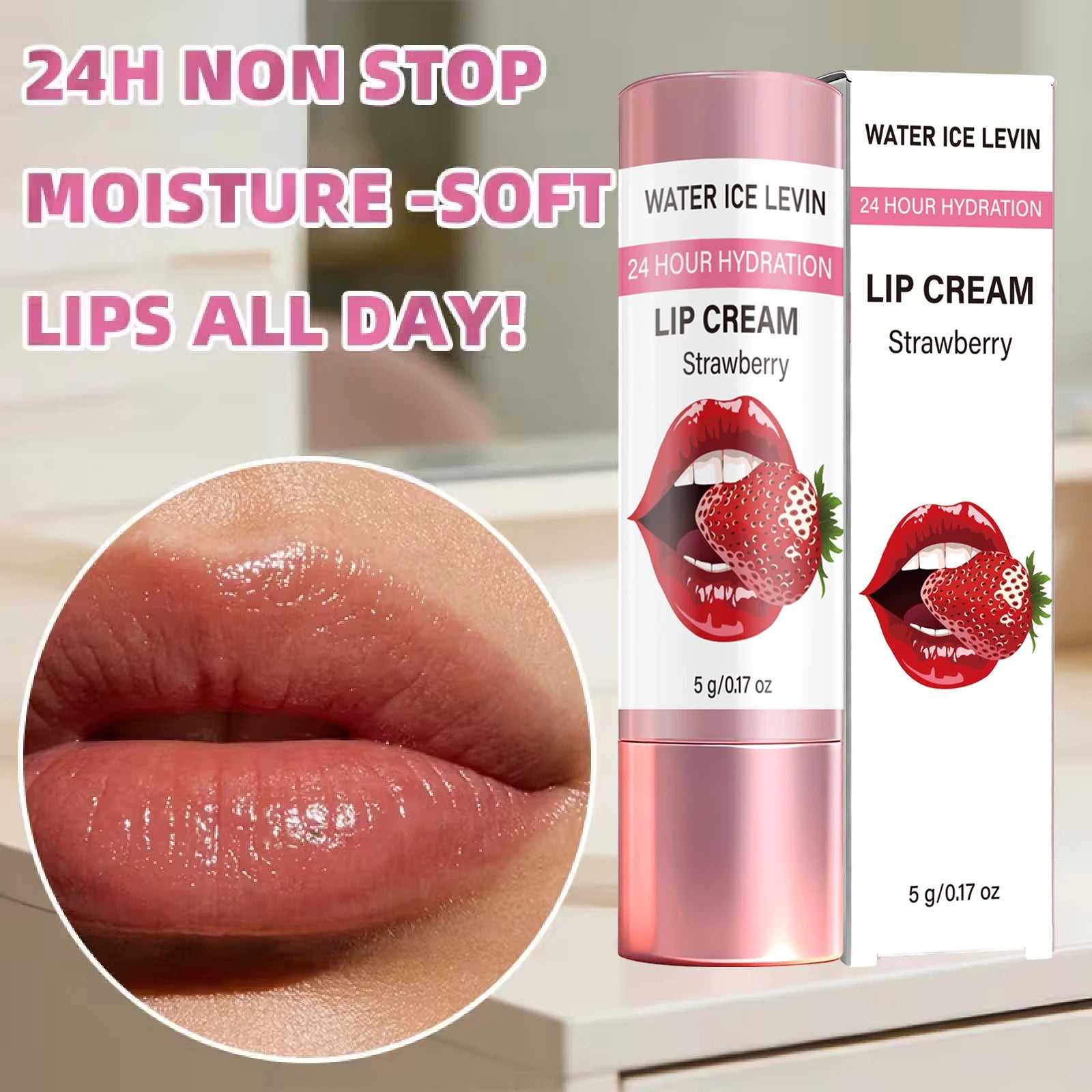 24H Strawberry Extract Lip Cream – Moisturize & Heal Chapped Lips Lip Moisturizer Cream Oasis Select