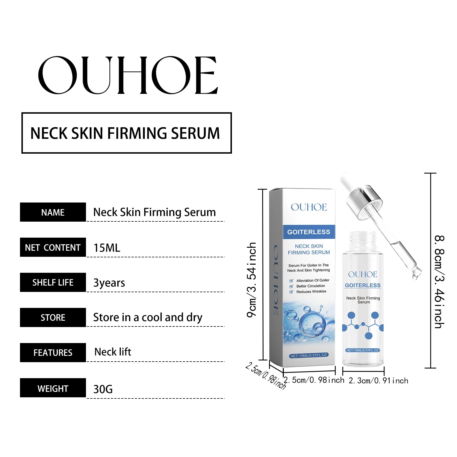 15ML Neck Skin Care Serum Deep Hydrating Fade Fine Lines Firming Enhance Skin Elasticity Lifting Tightening Improve Roughness Glowing Neck Serum Oasis Select