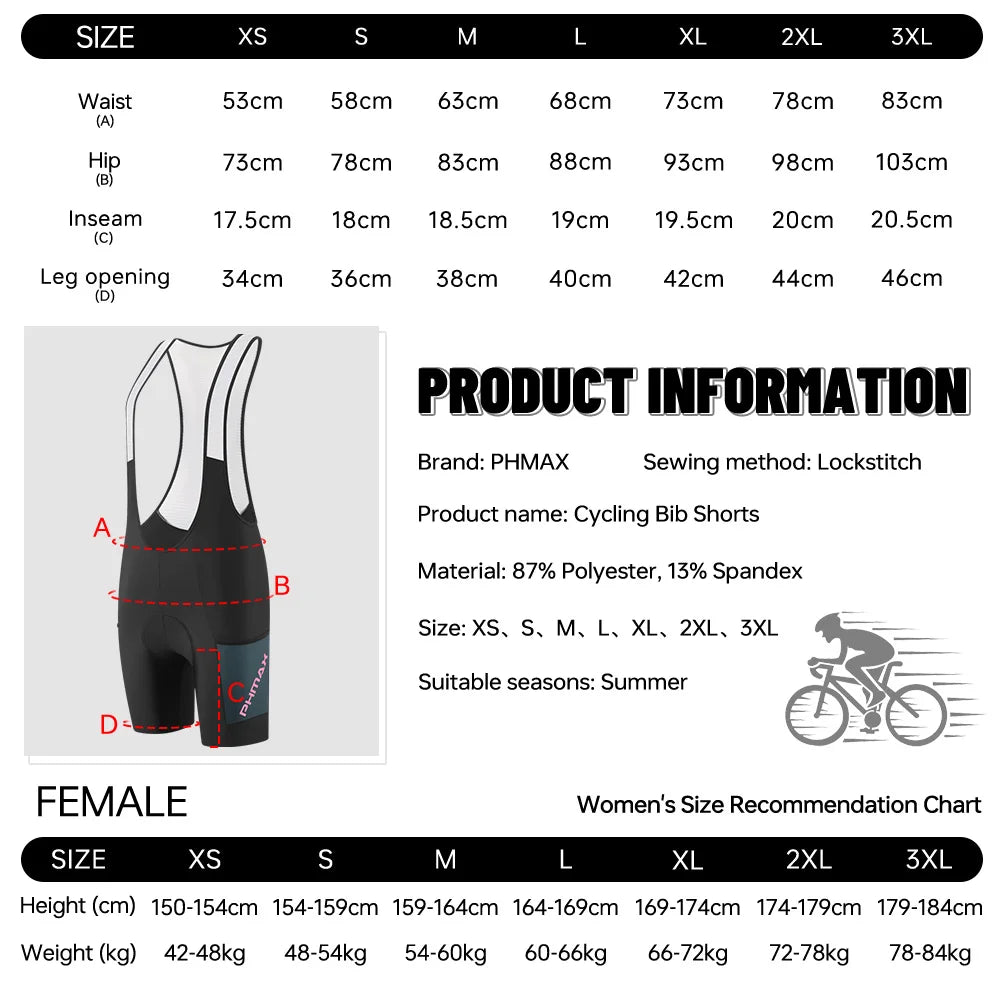 PHMAX Women's Cycling Bib Shorts 5D Silicone Pad Shockproof MTB Road Bike Shorts Breathable Quick Dry Summer Bicycle bib Oasis Select