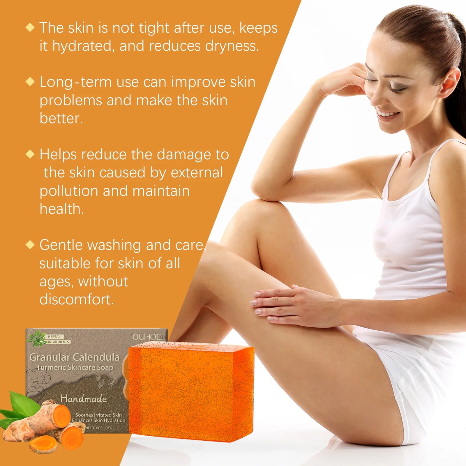 100G Calendula Bathing Soap Gentle Cleaning Pores Moisturizing Reduce Roughness Non-tight Smoothing Mild Handmade Body Soap Oasis Select