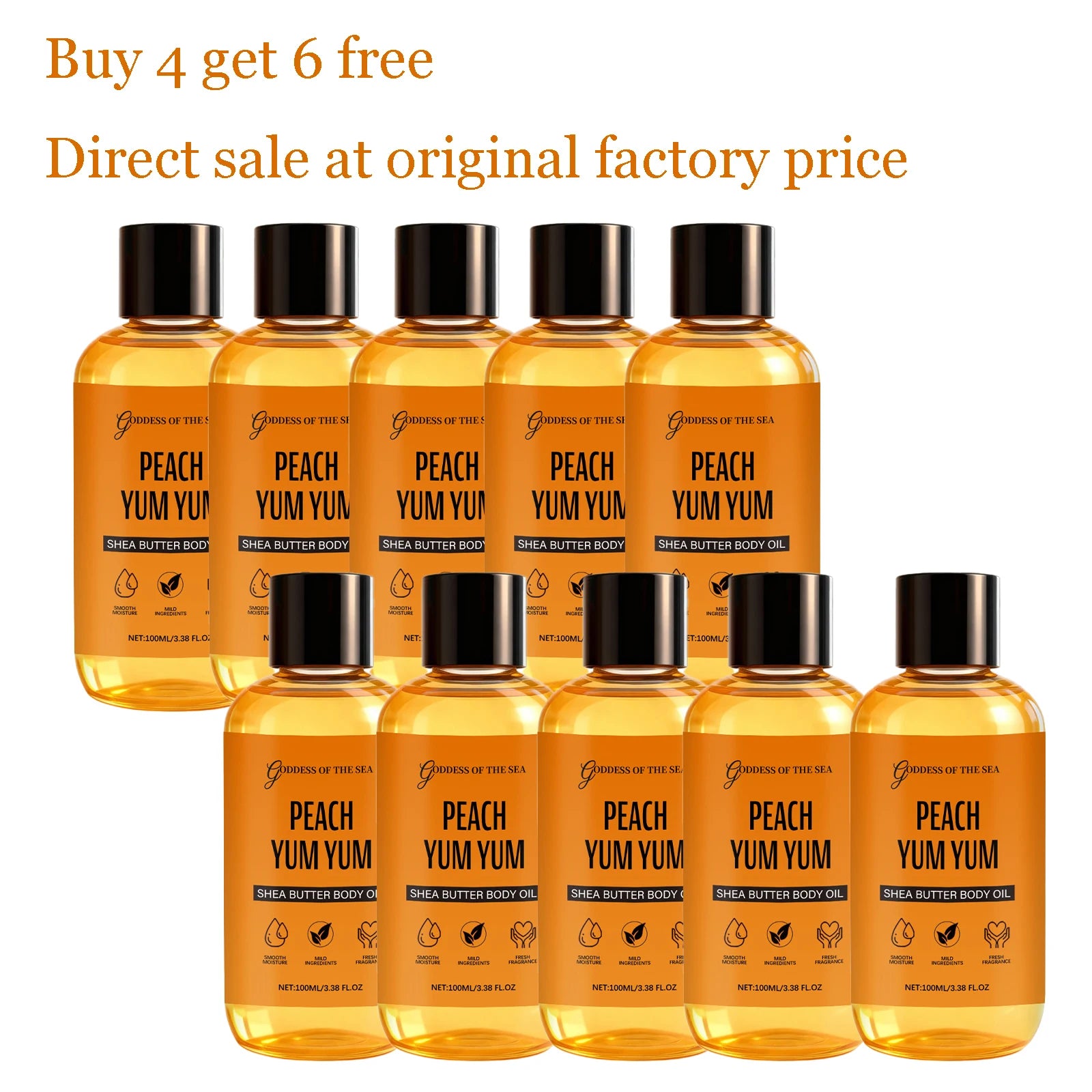 100ML Peach Shea Butter Body Oil Deep Moisturizing & Nourishing Enhance Skin Elasticity Lightweight Fast Absorbing Essence Oil Oasis Select 10 pcs Other United States