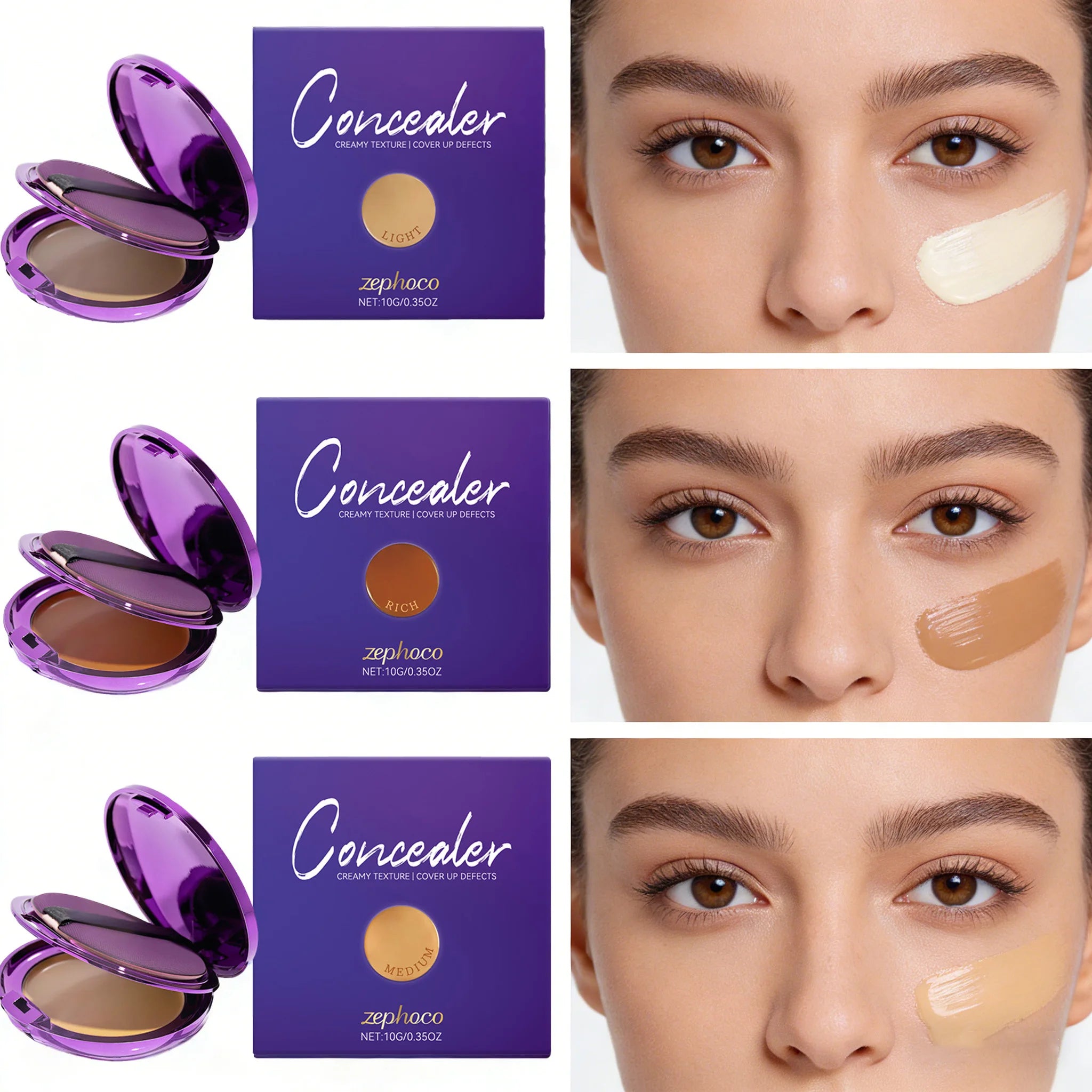 3 Colors Concealer Palette Moisturizing Sweatproof Long Wearing Full Coverage Spots Transfer-proof Glowing Makeup Palette Oasis Select
