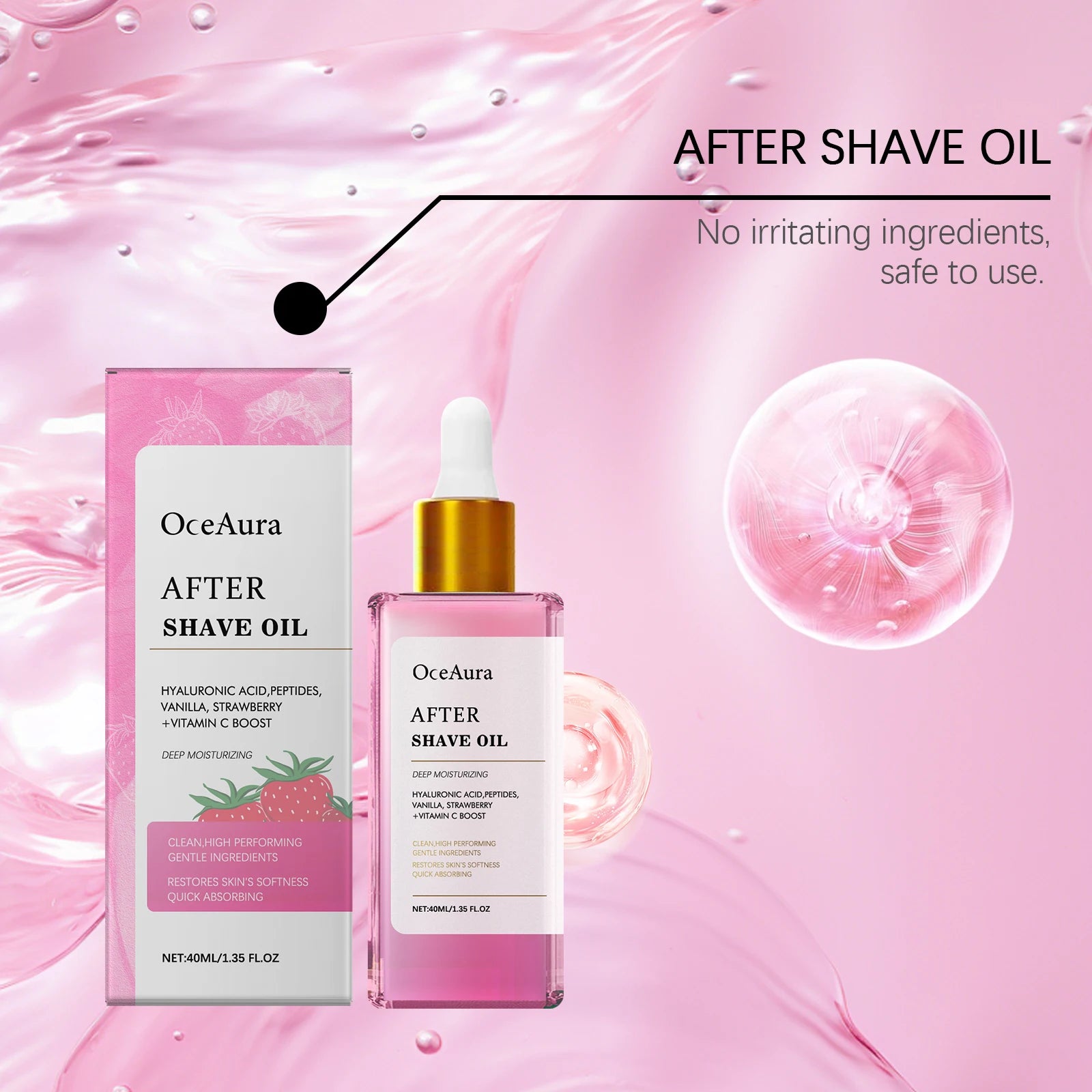 40ML Strawberry After-shaving Essence Oil Deep Moisturizing Non-greasy Smoothing Relief Discomfort Skin Protection Daily Care Oasis Select