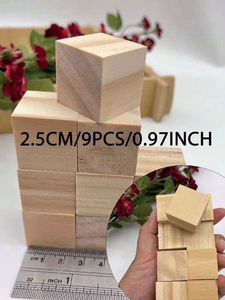 5 Sizes Big/Small Unfinished Wooden Blocks Wood Cubes For DIY Craft and Puzzle Making Home Decor Handcraft Arts Oasis Select 2.5CM 9PCS