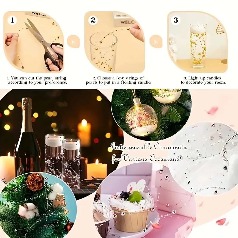 5pcs/Pack Filled Pearl String Beaded Chain Elegant Wedding Valentine's Day Table Decoration, Imitation Pearl Filling Floating