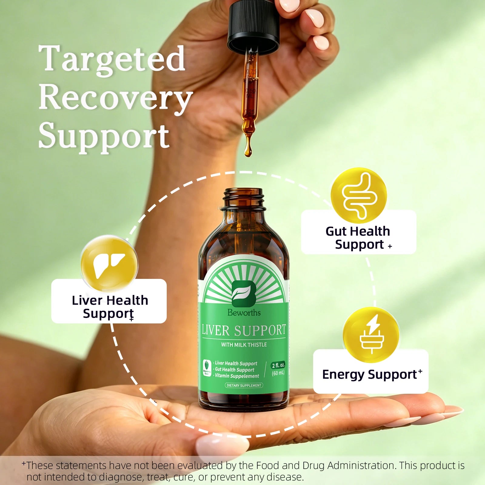 BEWORTHS Liver Health Support Drops with Milk Thistle，NAC and L-Glutamine Relieve Stomach Discomfort Gentle Stomach GMO FREF Oasis Select