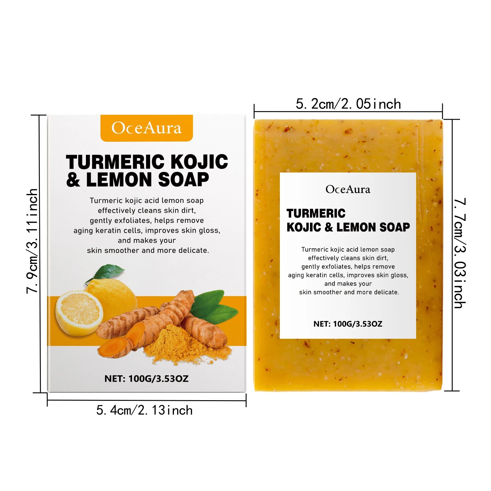 Oceaura Turmeric Lemon Soap Bar for Cleaning Face Body Gentle Cleaning Pores Brightening Skin Tone Smoothing Skin Cleaning Soap Oasis Select