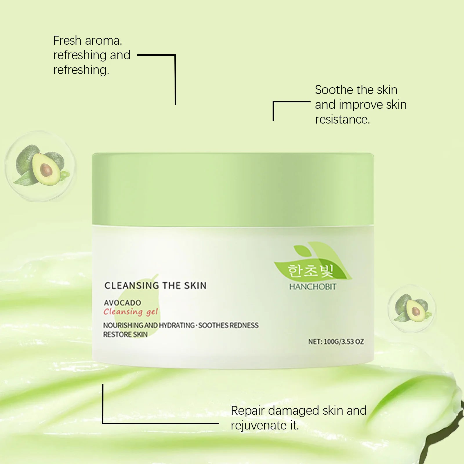 100g Avocado Makeup Remover Gel Gentle Dissolve Makeup Cleaning Pore Non-tight Refreshing Soothing Redness Face Makeup Remover Oasis Select