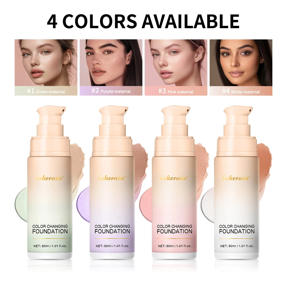 Color Changing Foundation Long-Lasting Makeup Effect Magic Foundation High Coverage Self-Coloring Cc Cream Cosmetics Oasis Select