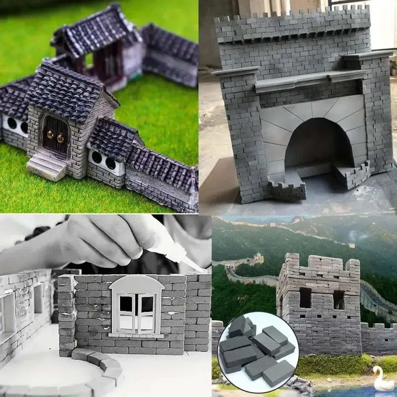 80pcs/1box 1:35 mini wall tiles miniature brick statue model brick building set fake bricks for garden landscape accessories Oasis Select
