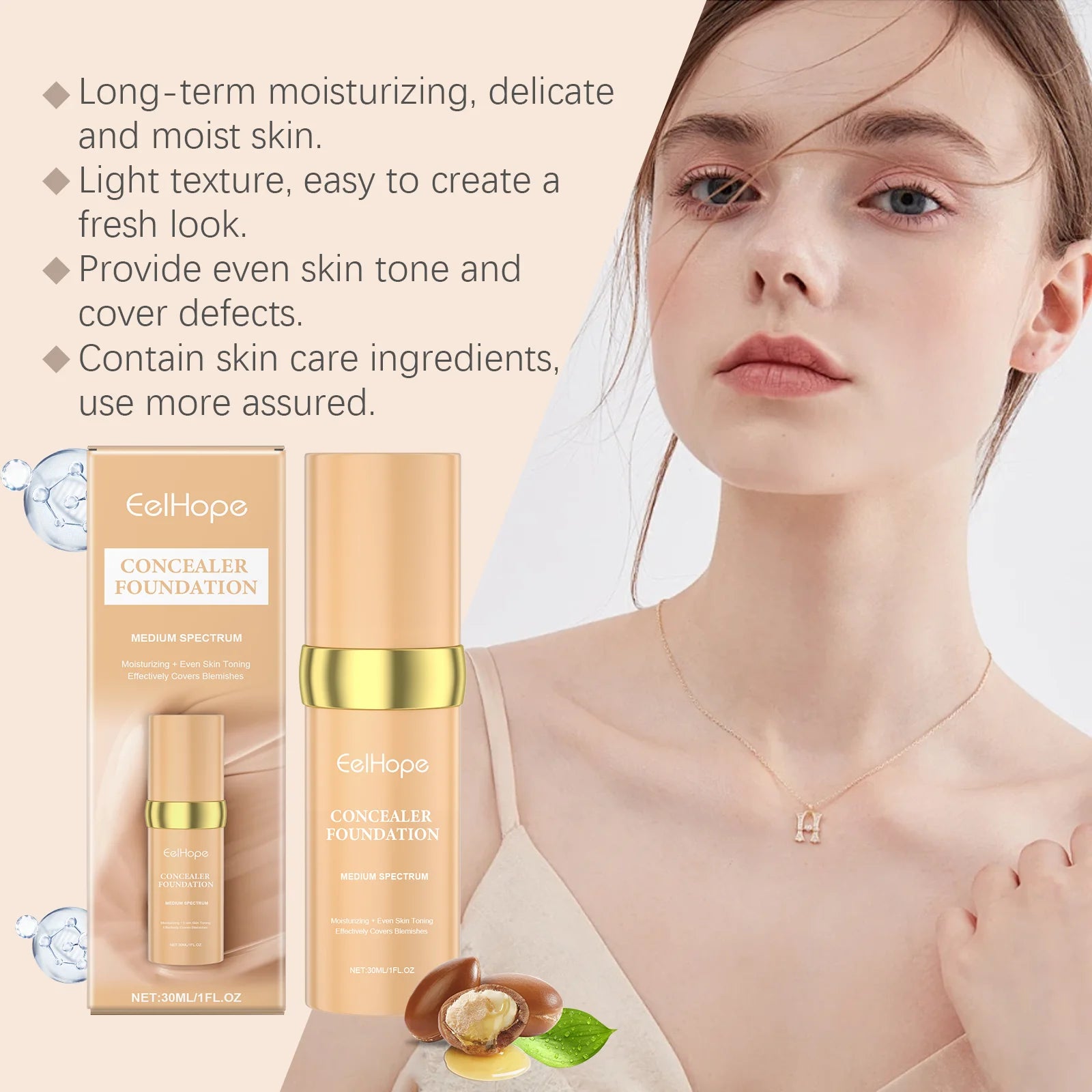 Eelhope Face Concealer Foundation Moisturizing Light Texture Refreshing Sweatproof Smude-proof Smoothing Face Foundation Oasis Select