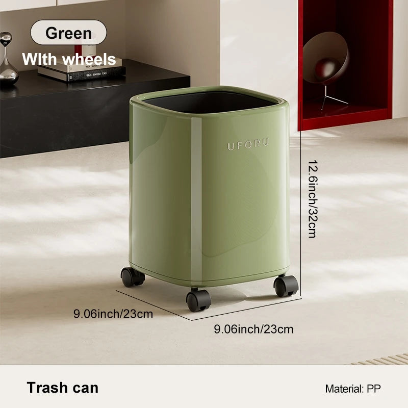 A versatile wheeled trash can that’s easy to clean and ideal for home use, perfect for bedrooms, living rooms, and bathrooms. Oasis Select green with wheels
