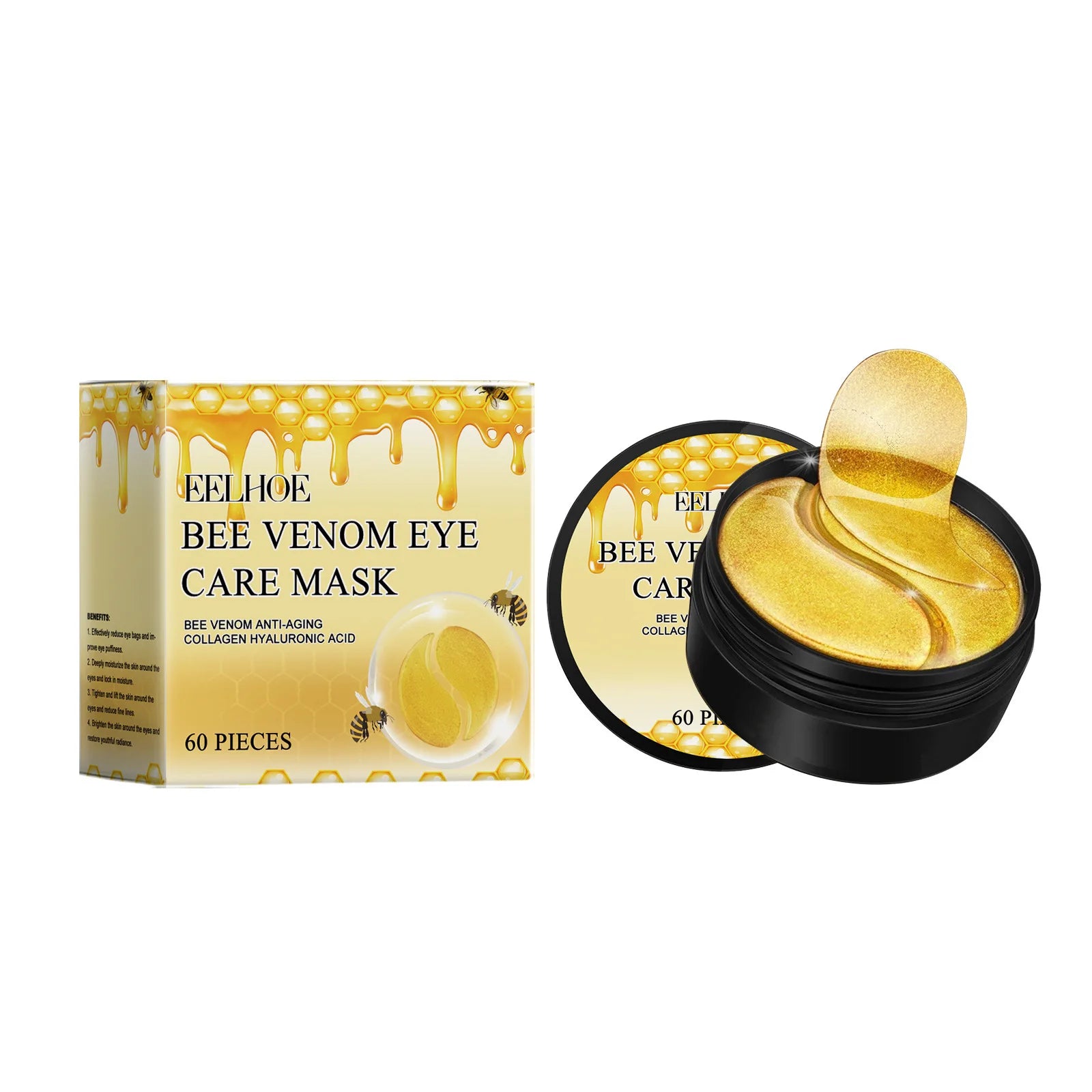 EELHOE Bee Venom Eye Patches Anti Dark Circles Puffiness Removal Eye Bag Moisturizing Firming Smooth Eye Mask Skin Care Products Oasis Select 60pcs