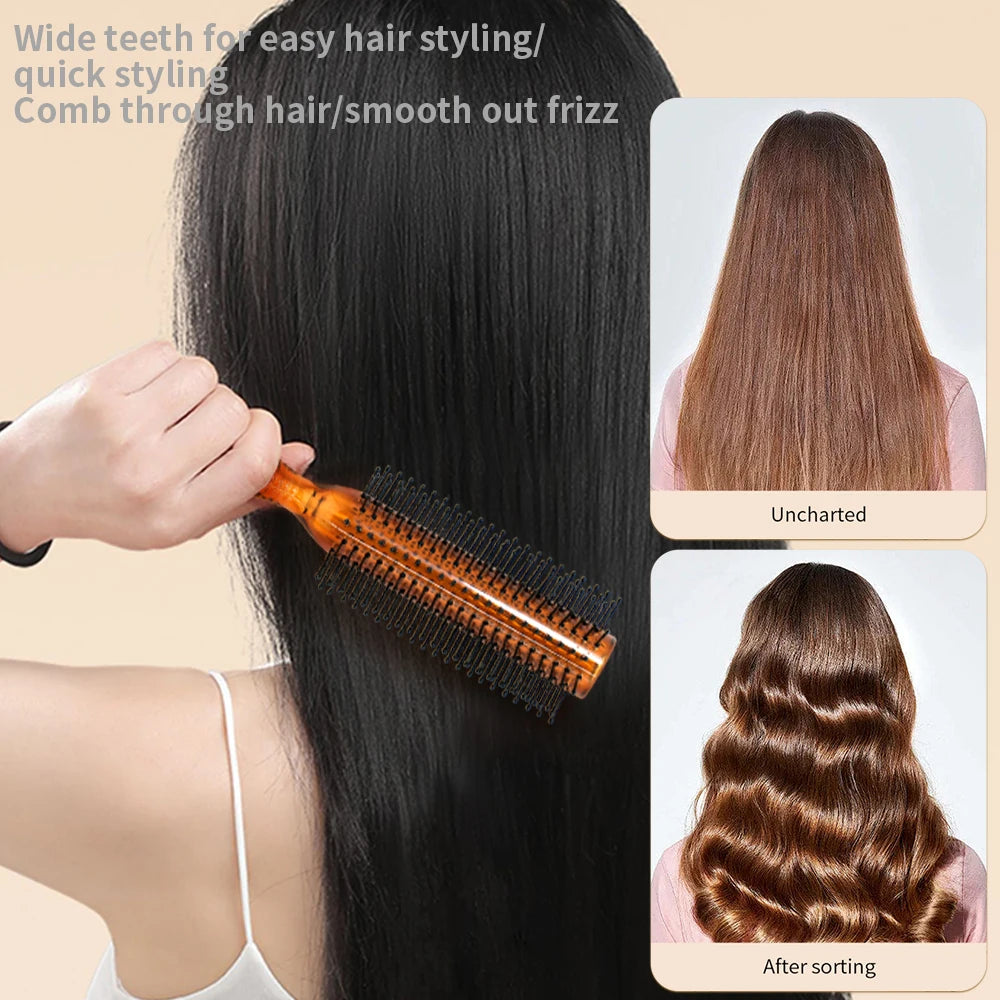 Plastic Handle Soft Bristles Round Brush Anti-Static Comb Massager Hairbrush Dressing Professional Salon Barber Comb Stying Tool Oasis Select