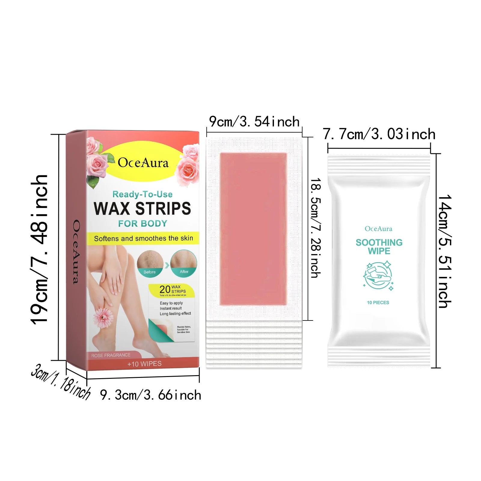 20PCS Rose Hair Removal Wax Strips Non-irritating Gentle Remove Hair Enhance Smoothness Hydrating Hair Remove Wax Strips Oasis Select