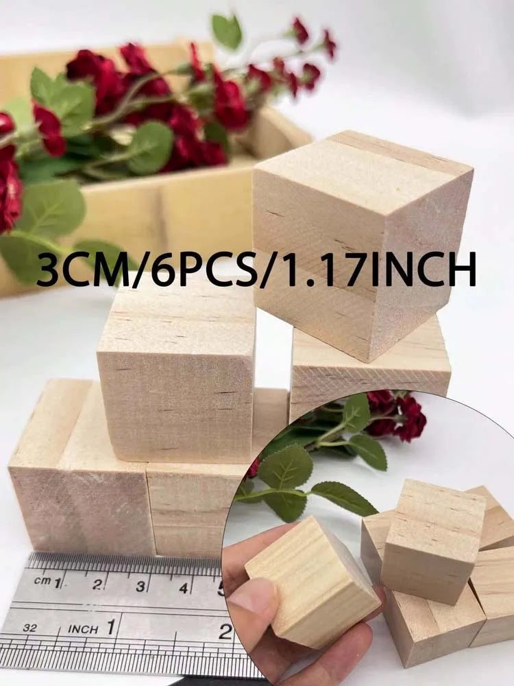 5 Sizes Big/Small Unfinished Wooden Blocks Wood Cubes For DIY Craft and Puzzle Making Home Decor Handcraft Arts Oasis Select 3CM 6PCS