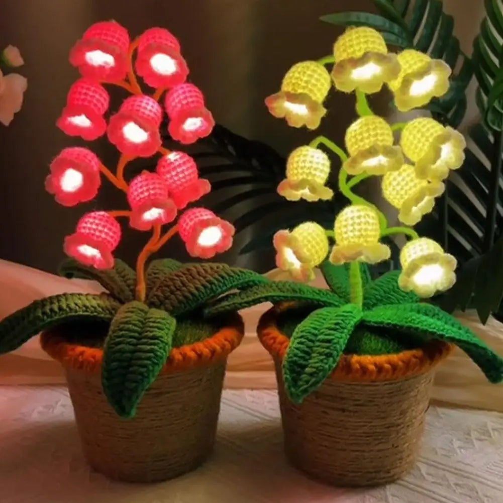 Handmade Crochet Orchid LED Night Light | Flower Pot Desk Lamp