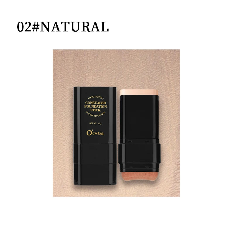 O'cheal Two In One Concealer Foundation Stick Facial Matte Waterproof Bronzer Contouring Face Coverage Moisturizing Makeup Cream Oasis Select Brush 02 NATURAL 15-20g