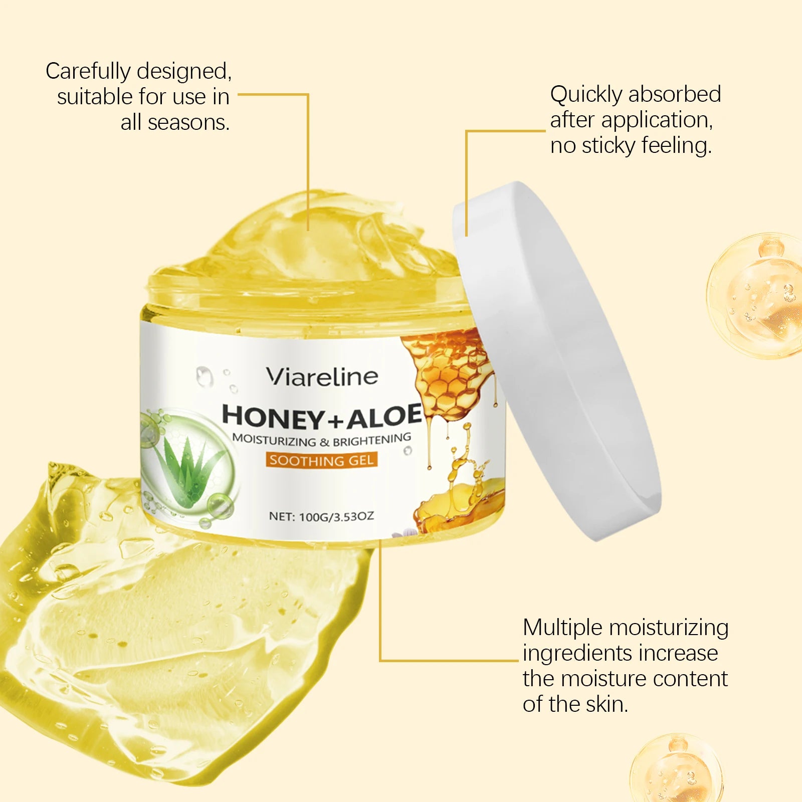 Viareline Honey Aloe Vera Face Gel Repair Sunburn Skin Moisturizing Relief Redness Reduce Dryness Oil Control Soothing Skin Gel Oasis Select