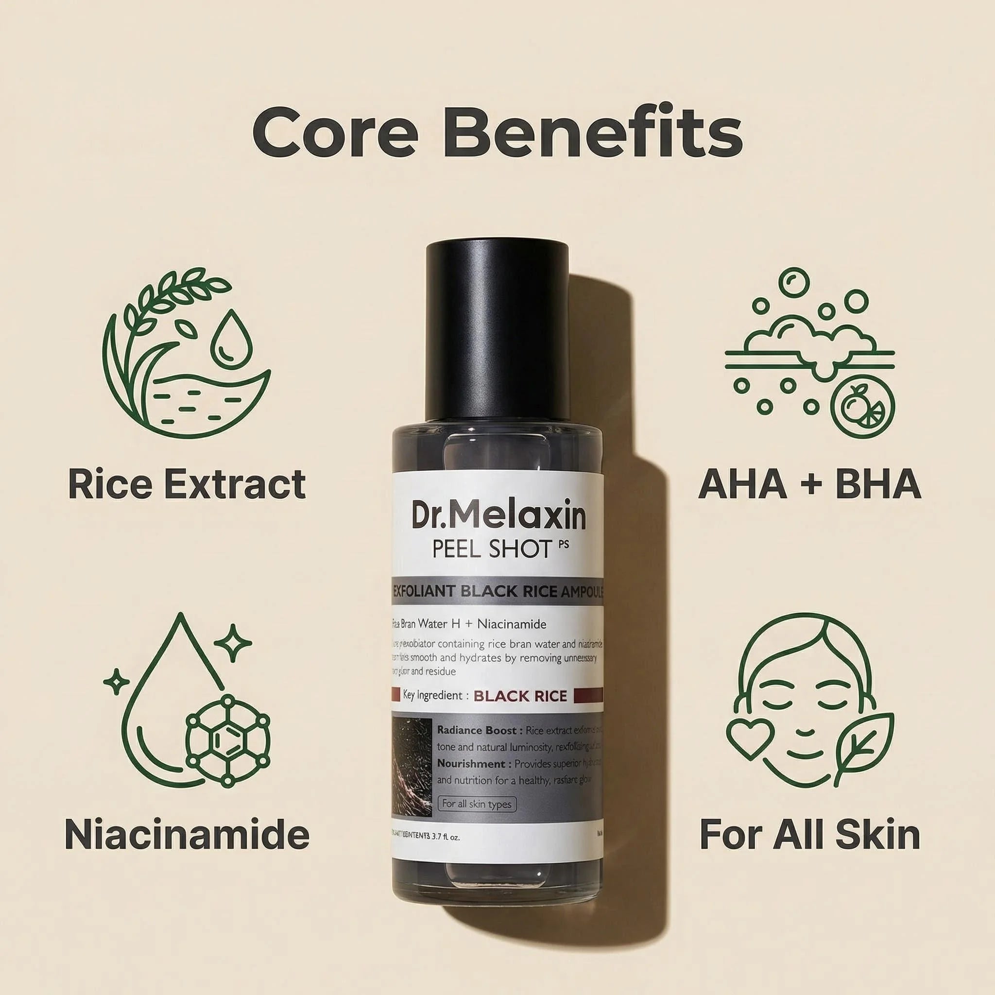 Black Rice Exfoliating Ampoule 80ml – AHA BHA & Niacinamide Exfoliating Face Serum Oasis Select