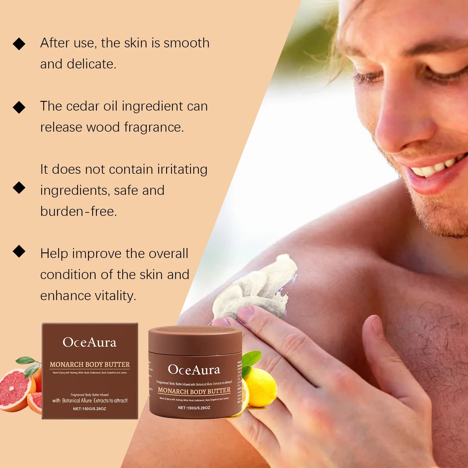 150G Men's Body Moisturizing Cream Deep Nourishing Softening Skin Lightweight Non-greasy Smoothing Soften Men's Body Lotion Oasis Select