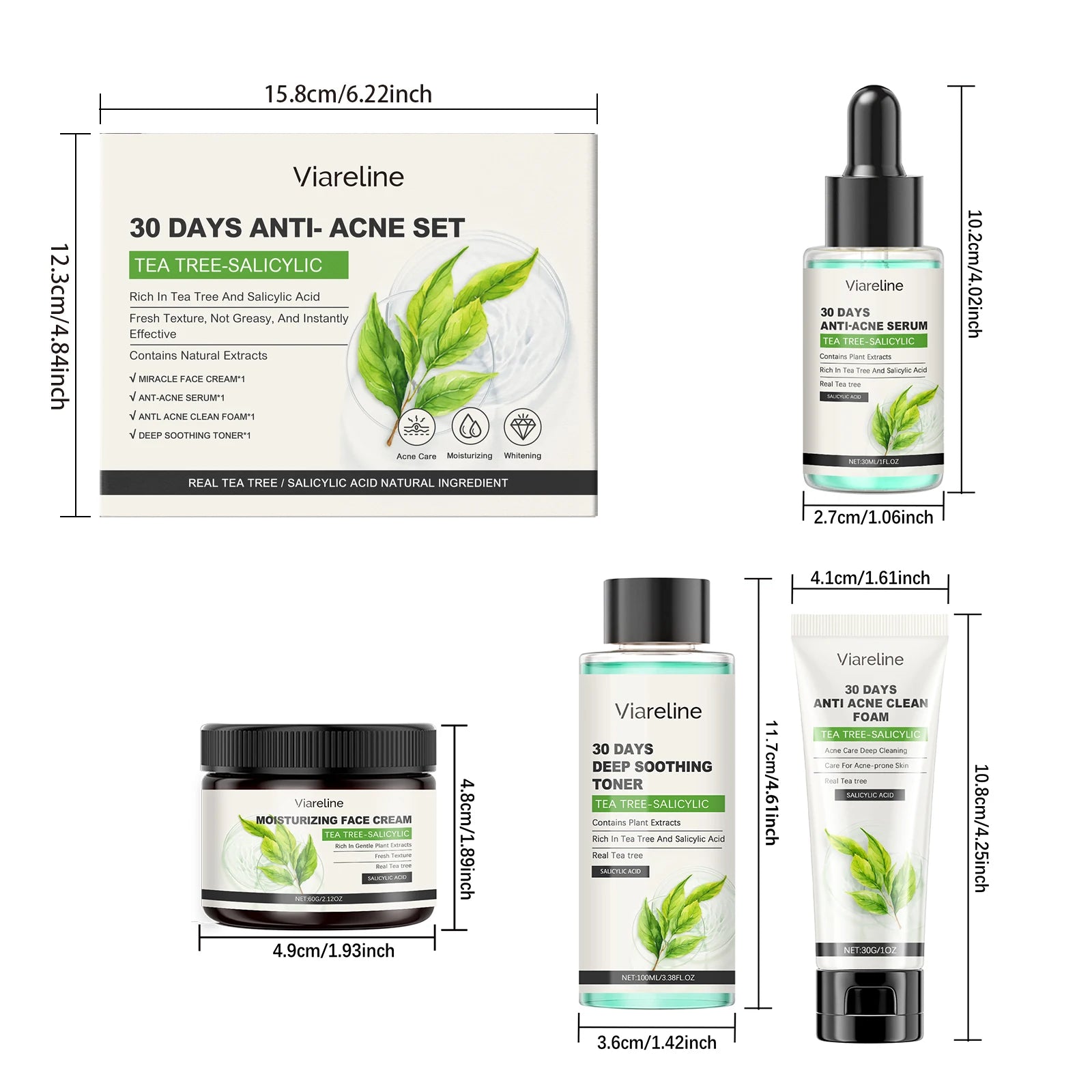 Viareline Salicylic Acid Skin Care Set Daily Moisturizing Enhance Smoothness Gentle Acne Treatment Non-greasy Skin Care Set Oasis Select