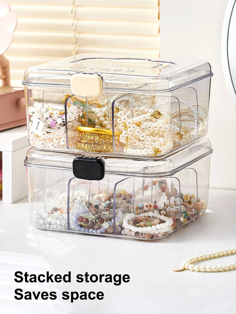1pc Elegant Jewelry Box, Spacious Multi-Layer Organizer With Lid, Stylish Transparent Storage Solution For Watches, Necklaces, R Oasis Select