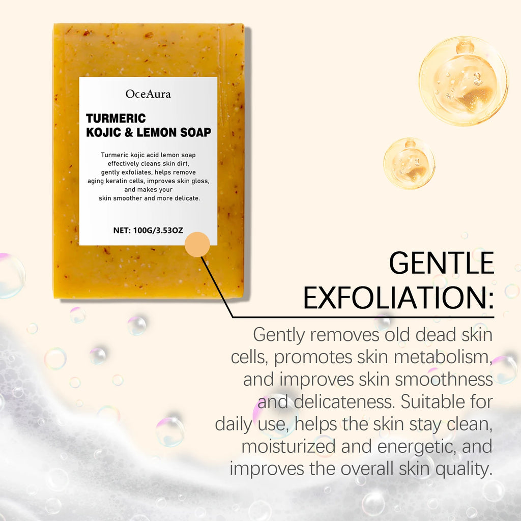 Oceaura Turmeric Lemon Soap Bar for Cleaning Face Body Gentle Cleaning Pores Brightening Skin Tone Smoothing Skin Cleaning Soap Oasis Select