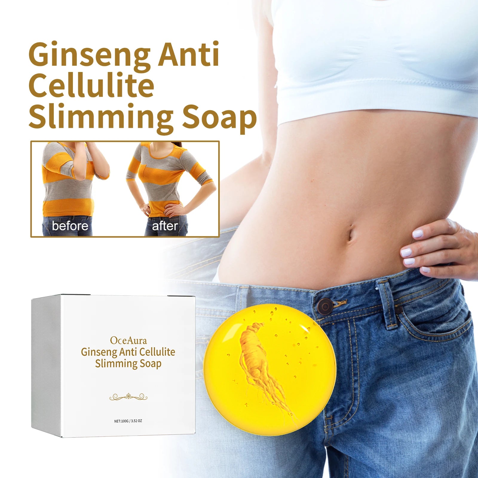100G Ginseng Body Slimming Soap Gentle Cleaning Body Tightening Skin Moisturizing Enhance Skin Elasticity Improve Firmness Body Soap Oasis Select