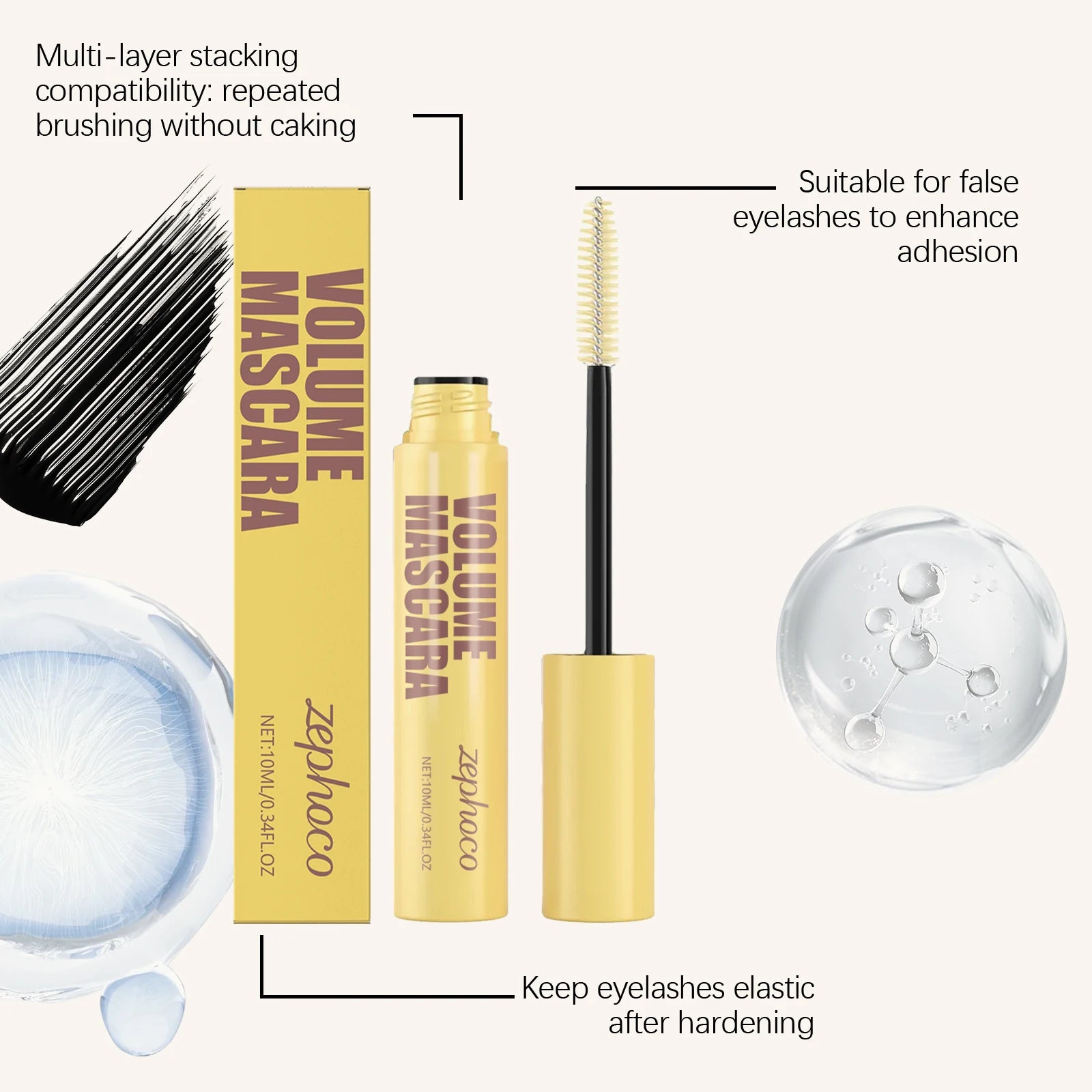 Zephoco Lengthening Mascara Waterproof Sweatproof Quick Dry Thickening Curling Volumizing Mascara Natural Long Eyelash Makeup Oasis Select