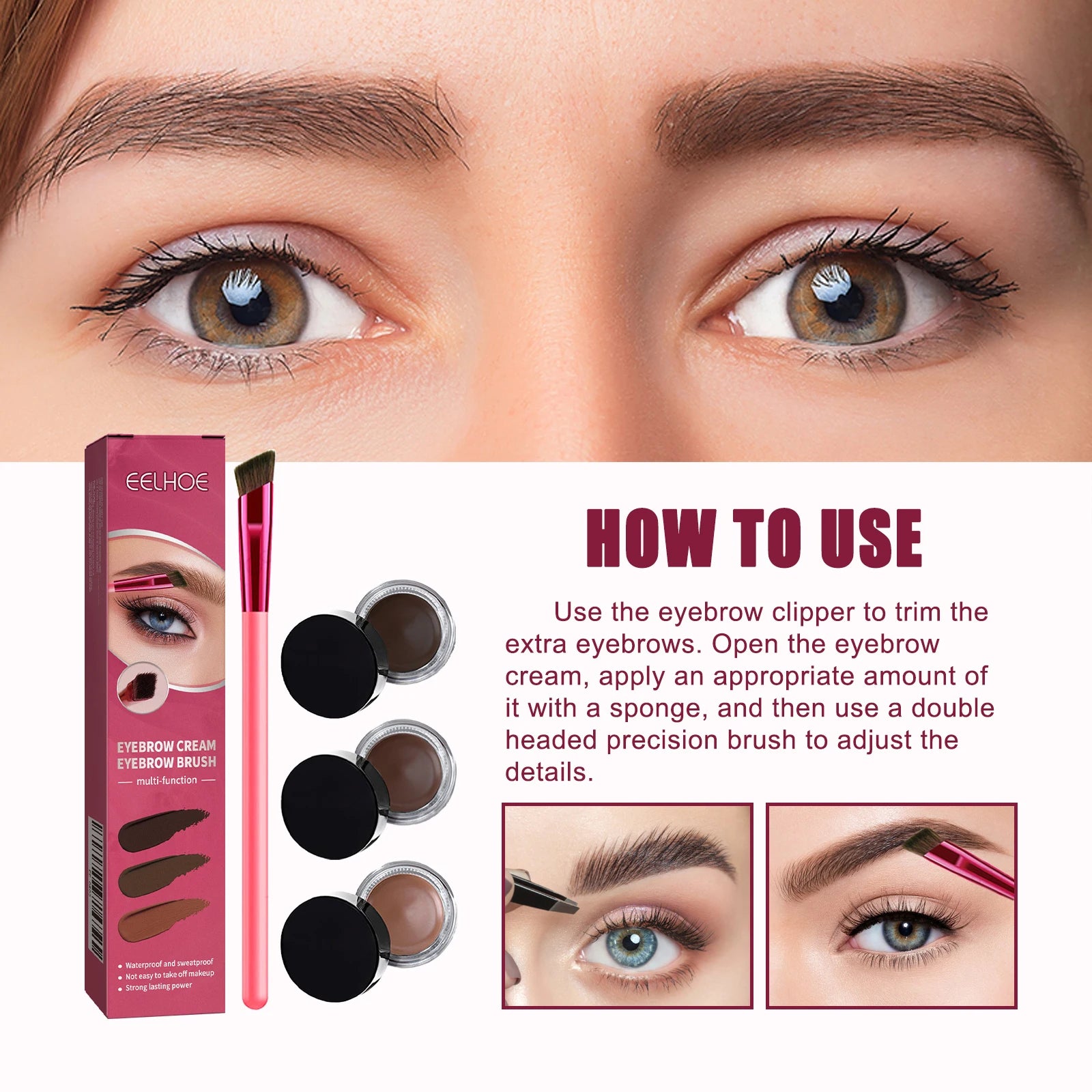 EELHOE Eyebrow Cream Set Multi Function Tint Eyeliner Eyebrows Waterproof Long-lasting Eye Makeup Realistic Eyebrow Makeup Set Oasis Select