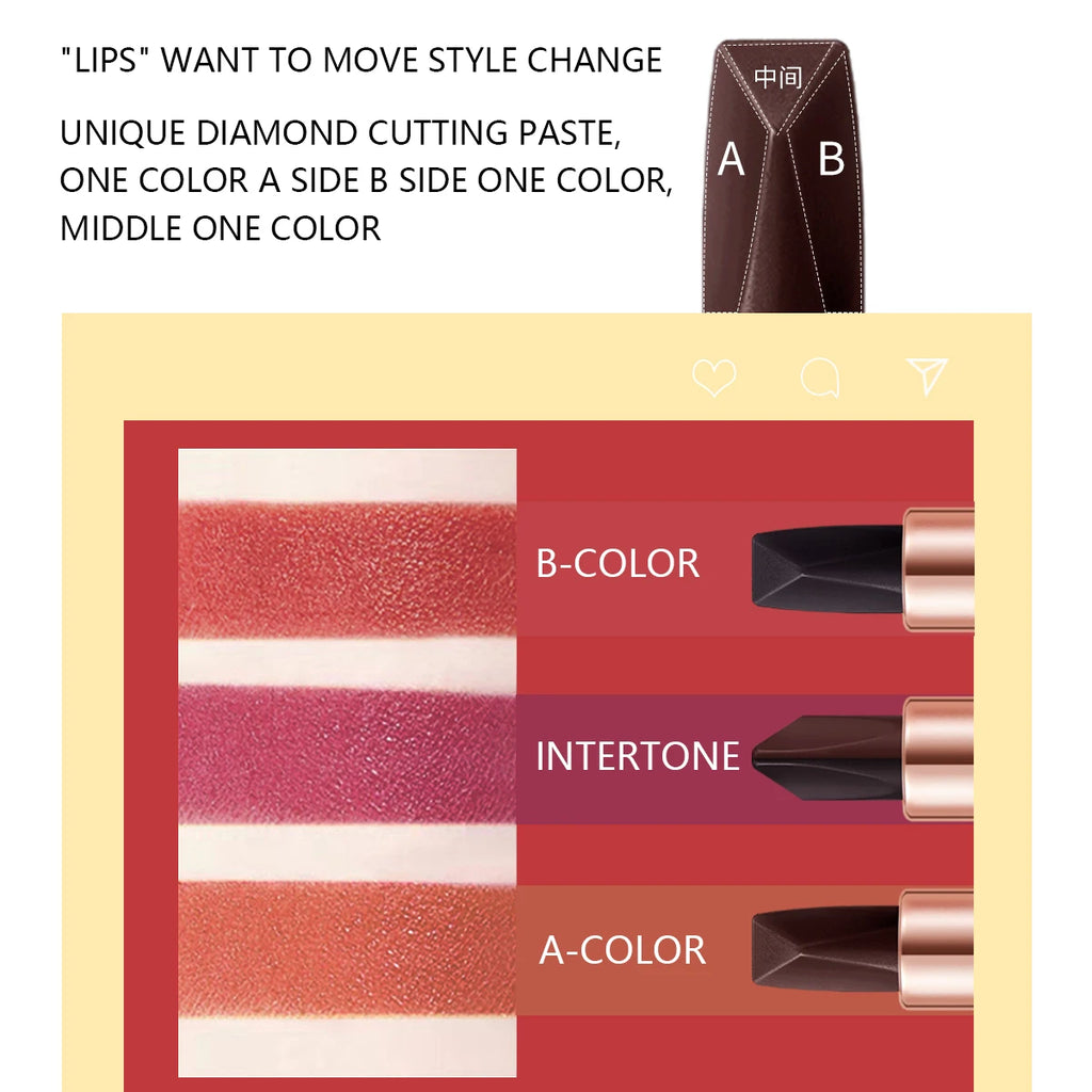 Ocheal Satin-Like Color-Holding Tri-Color Lipstick Waterproof Long Lasting Liquid Lipstick Tint Moisturizing Tear Off Lip Stain Oasis Select
