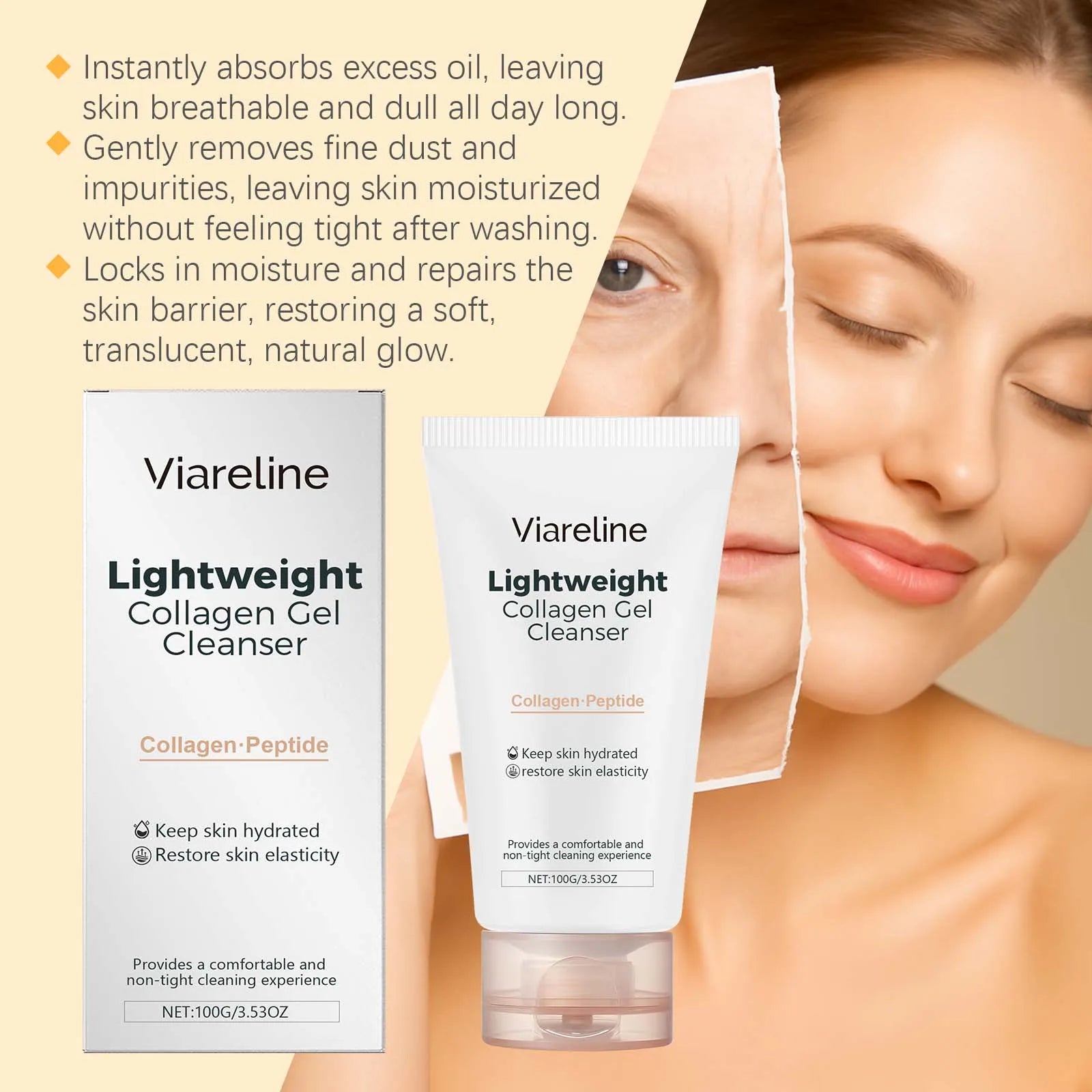100G Collagen Face Cleaner Gel Gentle Remove Pore Dirts Oil Control Improve Smoothness Refreshing No-tight Facial Cleaner Gel Oasis Select