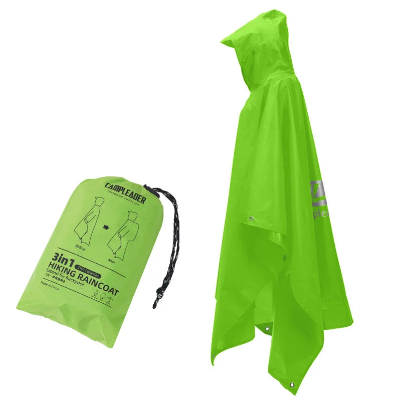 3-in-1 outdoor rain poncho is a waterproof multi-functional PU rain poncho suitable for hiking trekking camping and travel. Oasis Select Fruit green