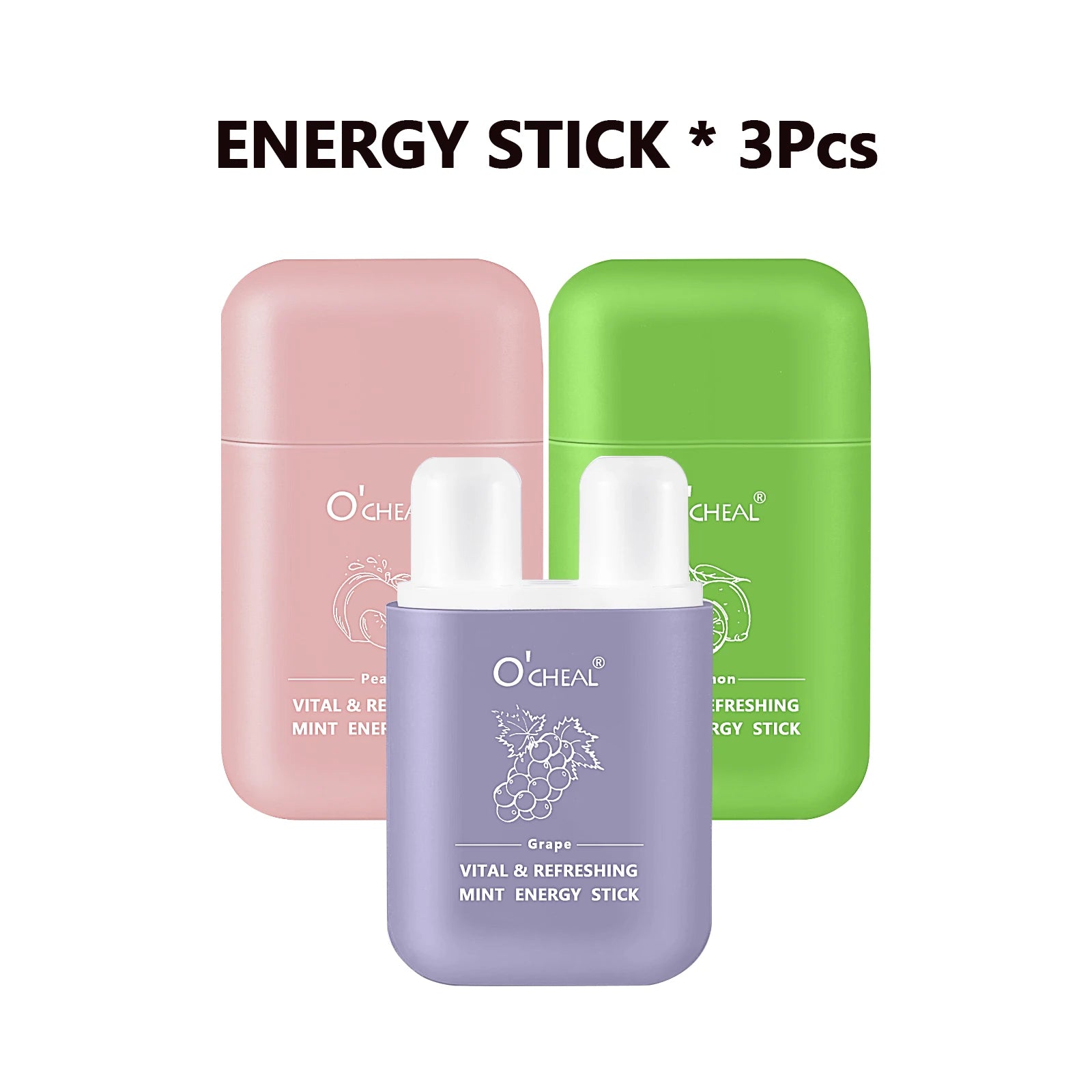 O'cheal Energy Stick Double Hole Energizing Energy Bar Fresh Mint Scent Refreshing Fatigue Relief Inhaler Energy Vapors Stick Oasis Select 3 PCS 3.6g