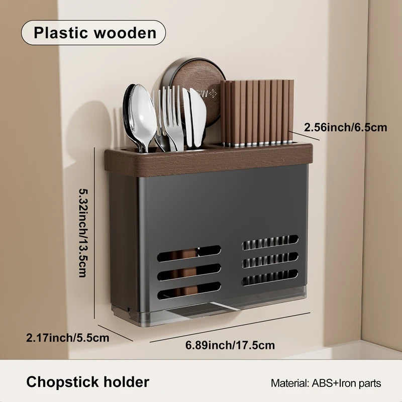 Wall-mounted chopstick holder, kitchen storage box, hanging chopstick basket, chopstick holder, vintage style, metal Oasis Select black