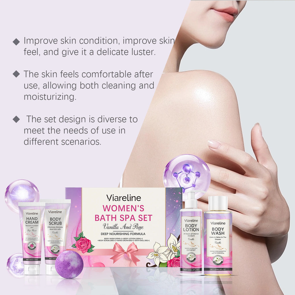 Floral Scent Women Bath Set Gentle Cleaning Dirts Reduce Dryness Smoothing Exfoliating Softening Body Skin Care Set for Gift Oasis Select
