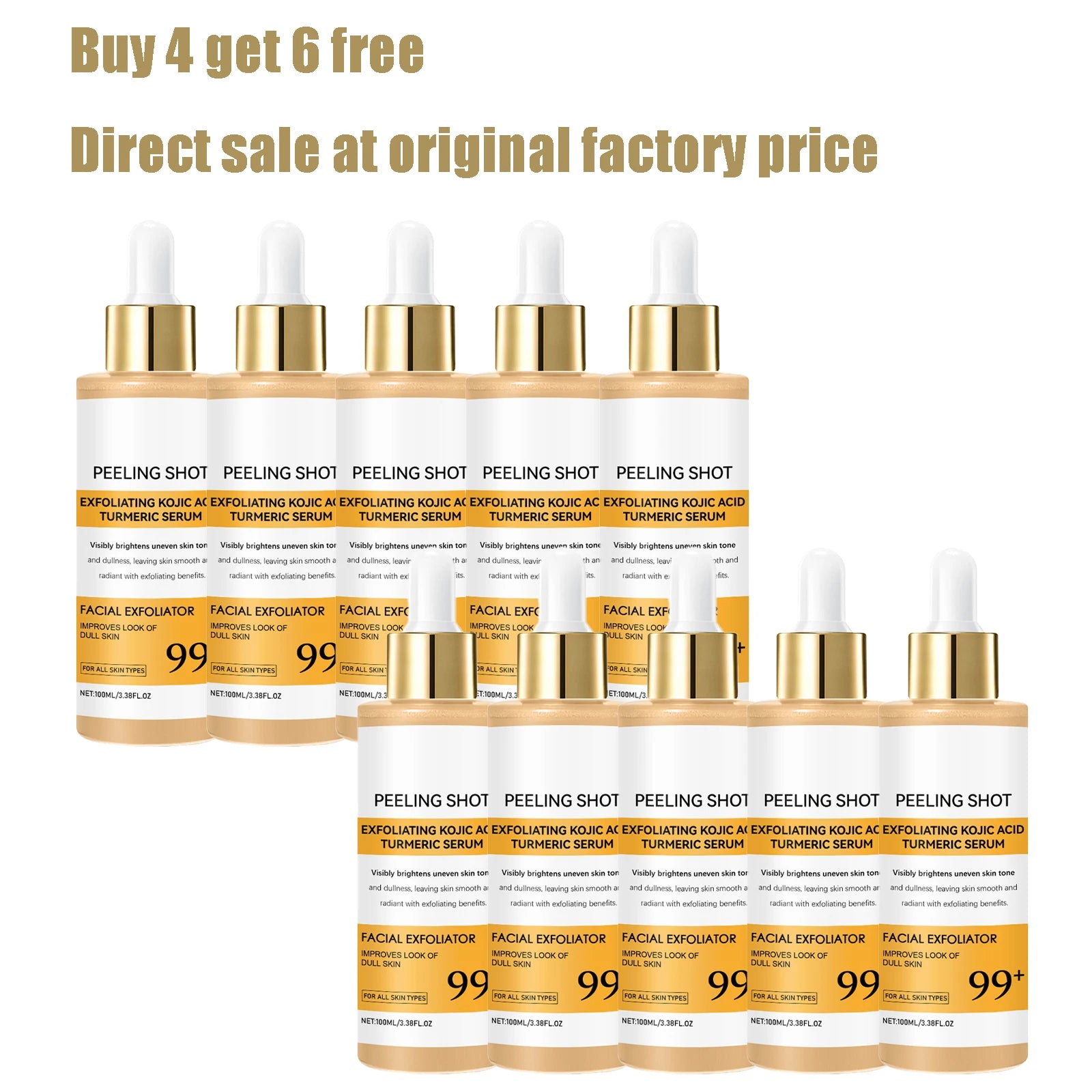 100ML Turmeric Kojic Acid Face Serum Gentle Moisturizing Nourishing Improve Skin Texture Refreshing Non-sticky Smooth Face Serum Oasis Select 10 pcs United States