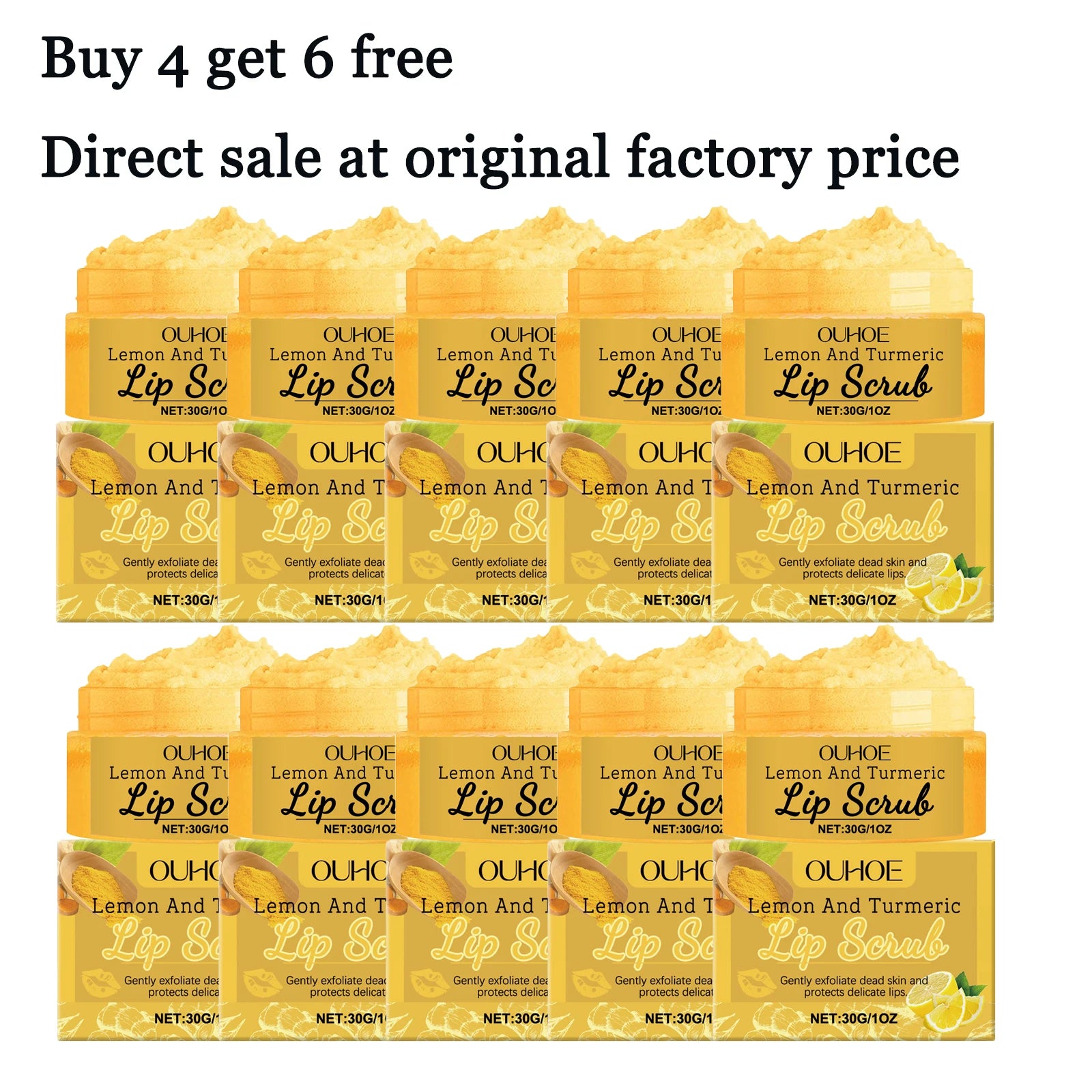 30G Lemon Turmeric Lip Scrub Cream Gentle Remove Dead Skin Nourishing Enhance Smoothness Moisturizing Non-irritating Restoring Gloss Soothing Lip Exfoliating Cream Oasis Select 10 pcs United States