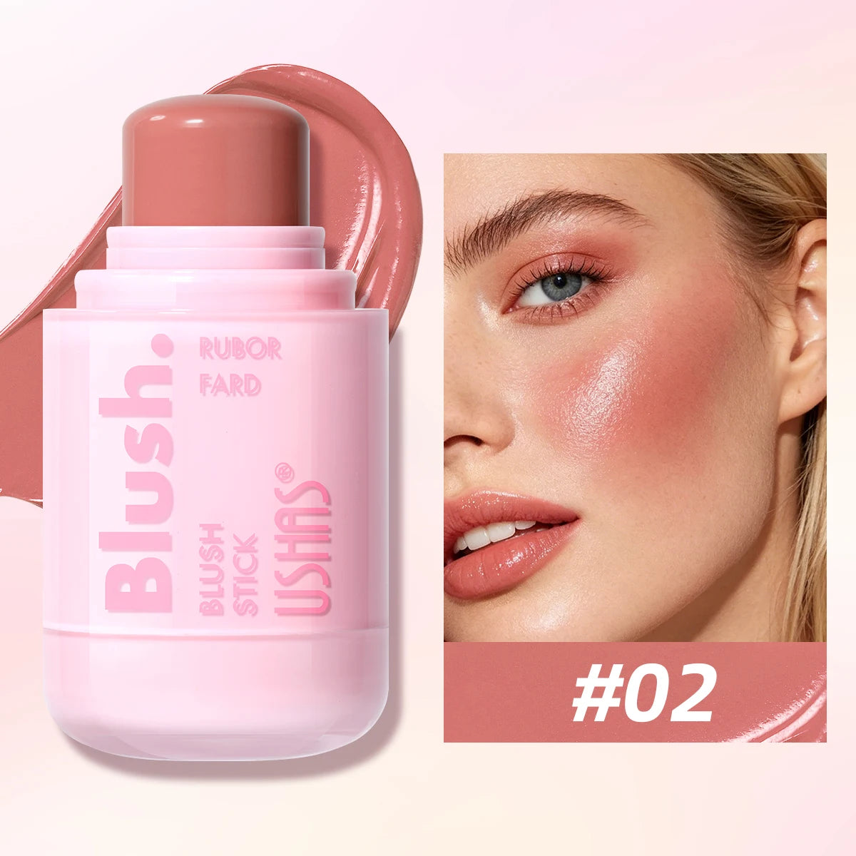 USHAS Cream Blush Stick – Dewy Glow, Waterproof & Long-Lasting