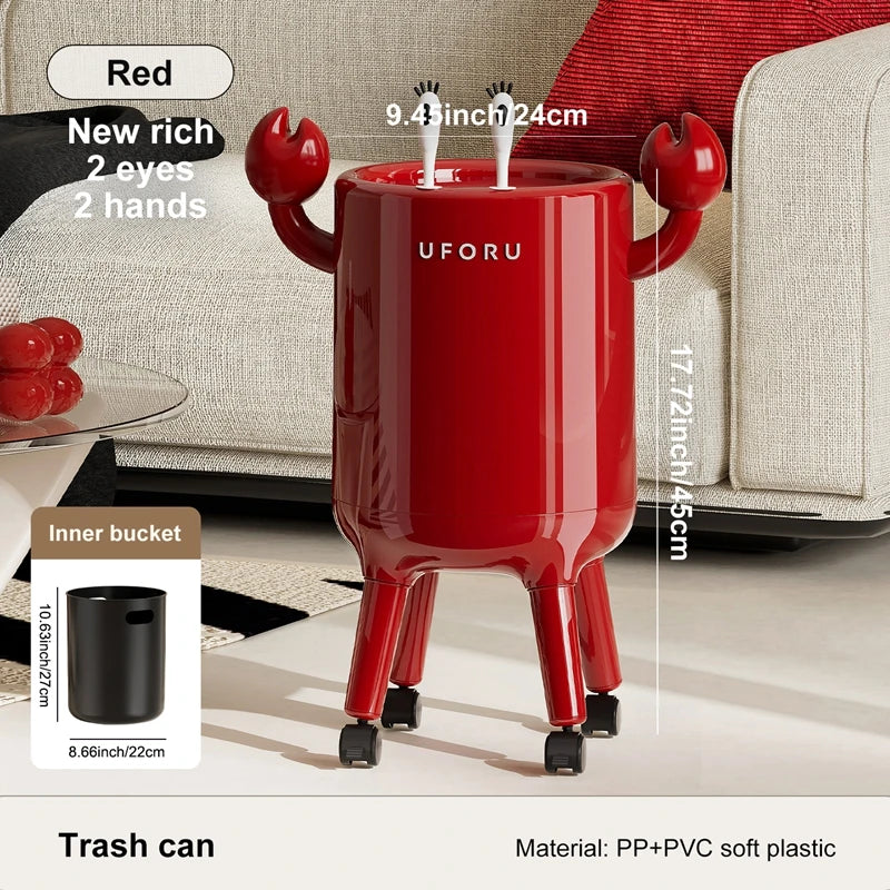 Trash can, large-capacity lidded wastebasket, cute crab-shaped design, perfect for home decor, kitchen trash can, bathroom waste Oasis Select Red